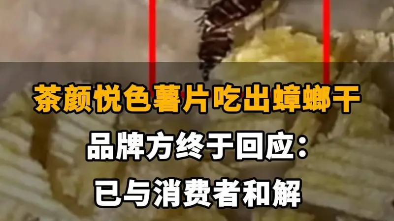 【茶颜悦色薯片吃出蟑螂干，品牌方终于回应啦：已与消费者和解。同款产品未下架，仍在正常陈列销售】