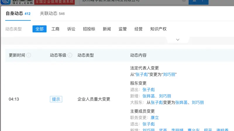 张雪峰女儿接手三家公司，妻子任峰学蔚来董事