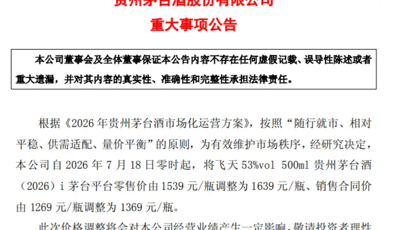 刚刚,茅台宣布:明天起涨价!