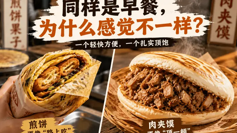 同样是早餐，为什么煎饼更像“路上吃”，肉夹馍更像“顶一顿”？