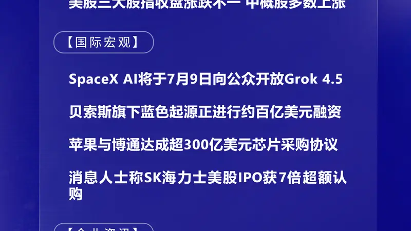 7月9日国际晨讯丨消息人士称SK海力士美股IPO获七倍超额认购 美军称再次对伊朗发起打击
