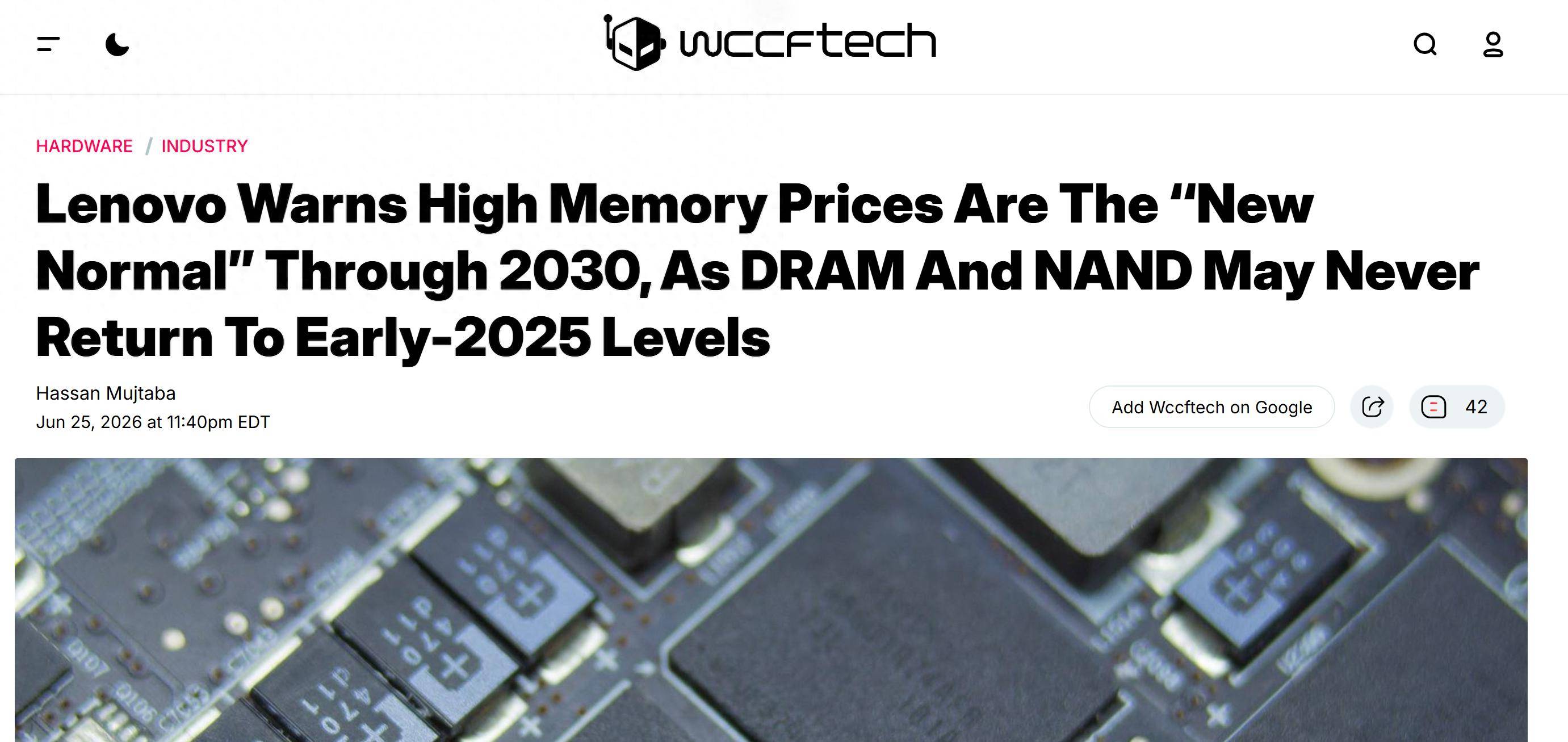 联想预警：存储芯片高价将贯穿至 2030 年，再也回不到从前低价