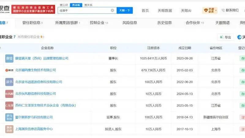 任泽平名下关联7家企业,部分处于存续状态