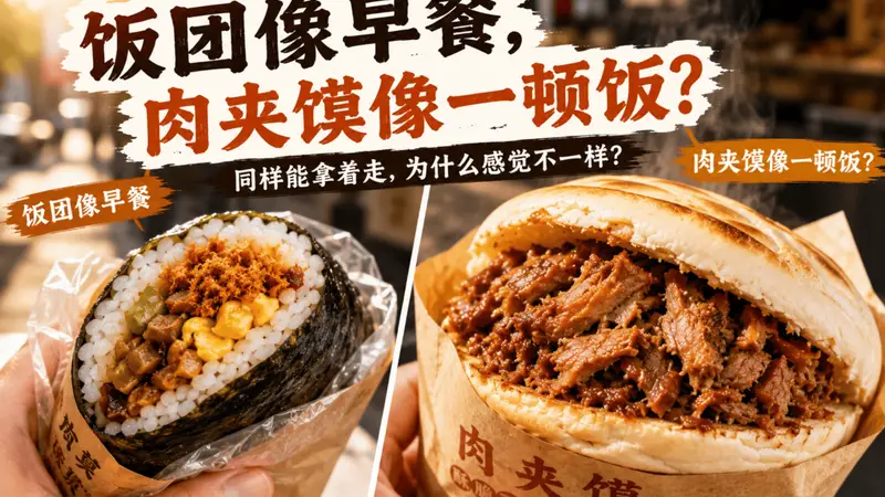 同样能拿着走，为什么饭团像早餐，肉夹馍更像一顿正餐？