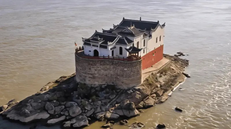 鄂州江心这座700年古阁 枯水季全露真容尽显千年建筑智慧