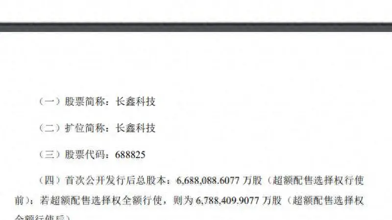 长鑫科技27日科创板挂牌上市 发行价8.66元/股成市场焦点